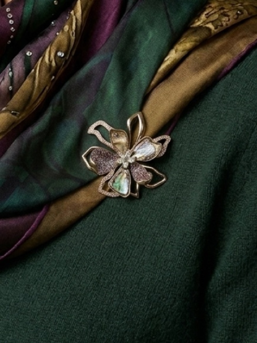 Anne Klein Flower Brooch Gold Multi Abalone 0816